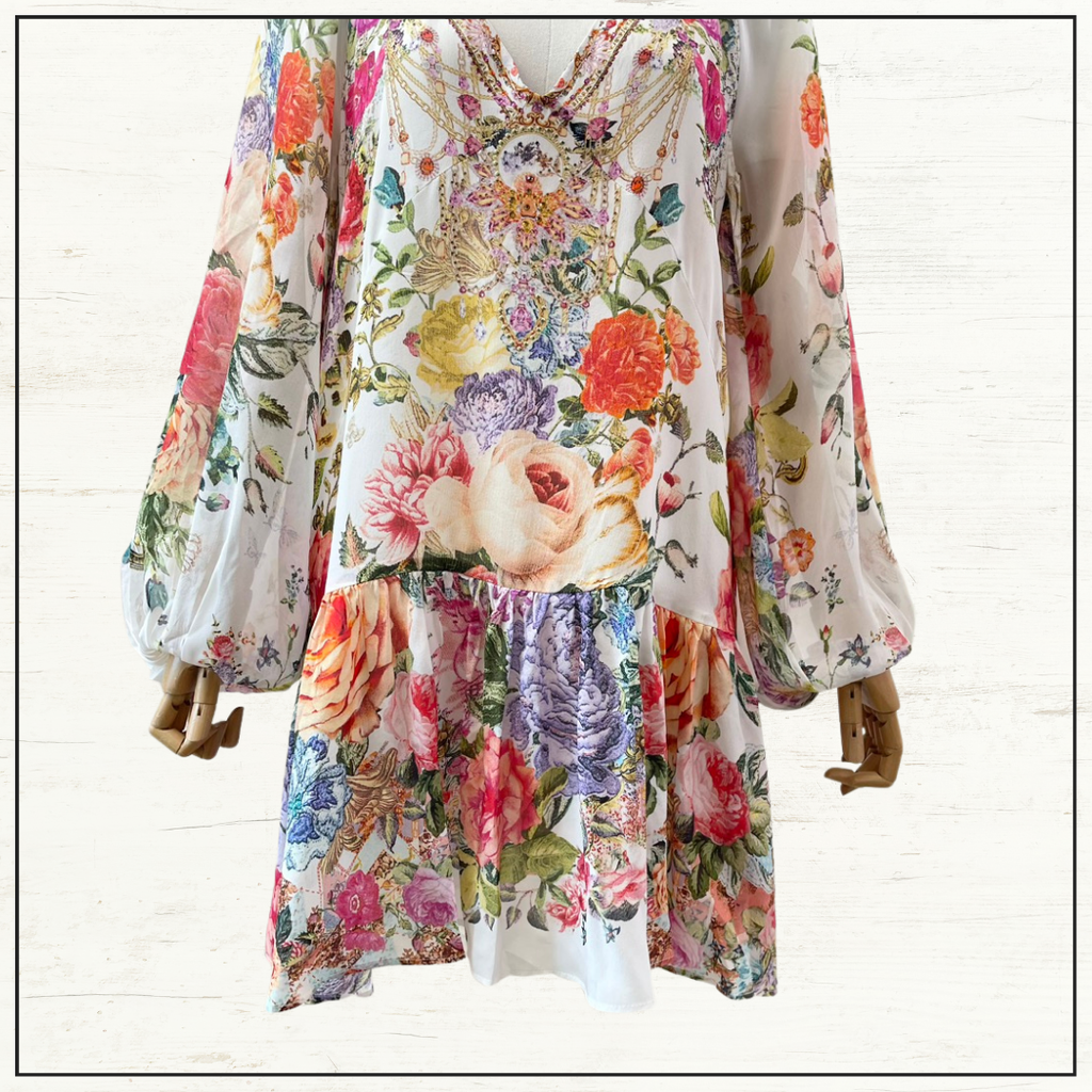 V NECK WITH BLOUSON SLEEVE DRESS