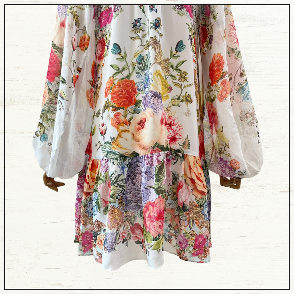 V NECK WITH BLOUSON SLEEVE DRESS