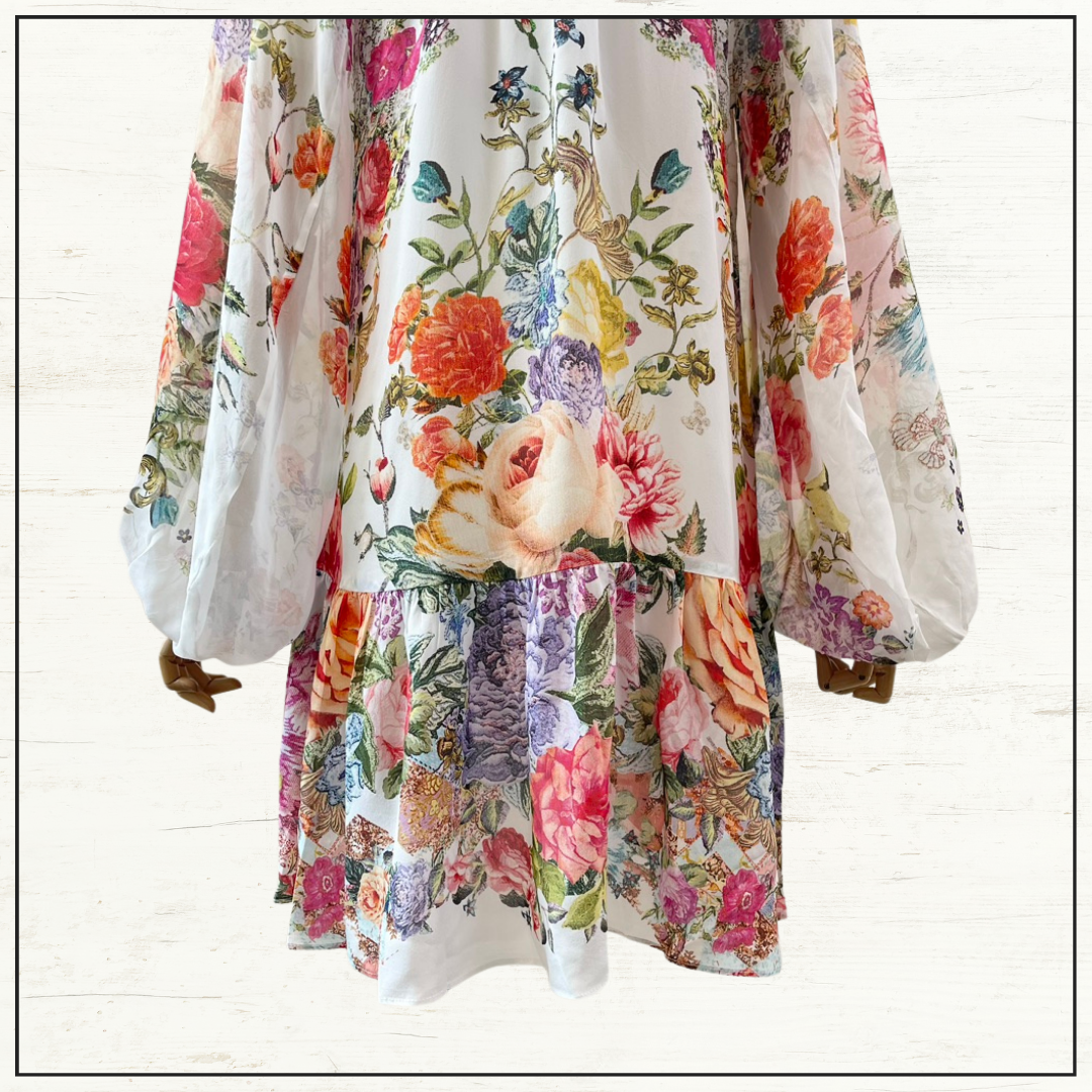 V NECK WITH BLOUSON SLEEVE DRESS