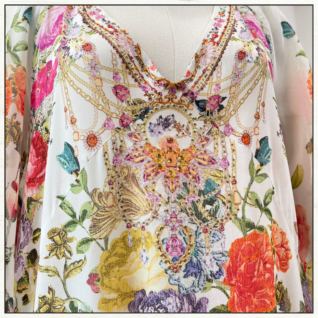 V NECK WITH BLOUSON SLEEVE DRESS