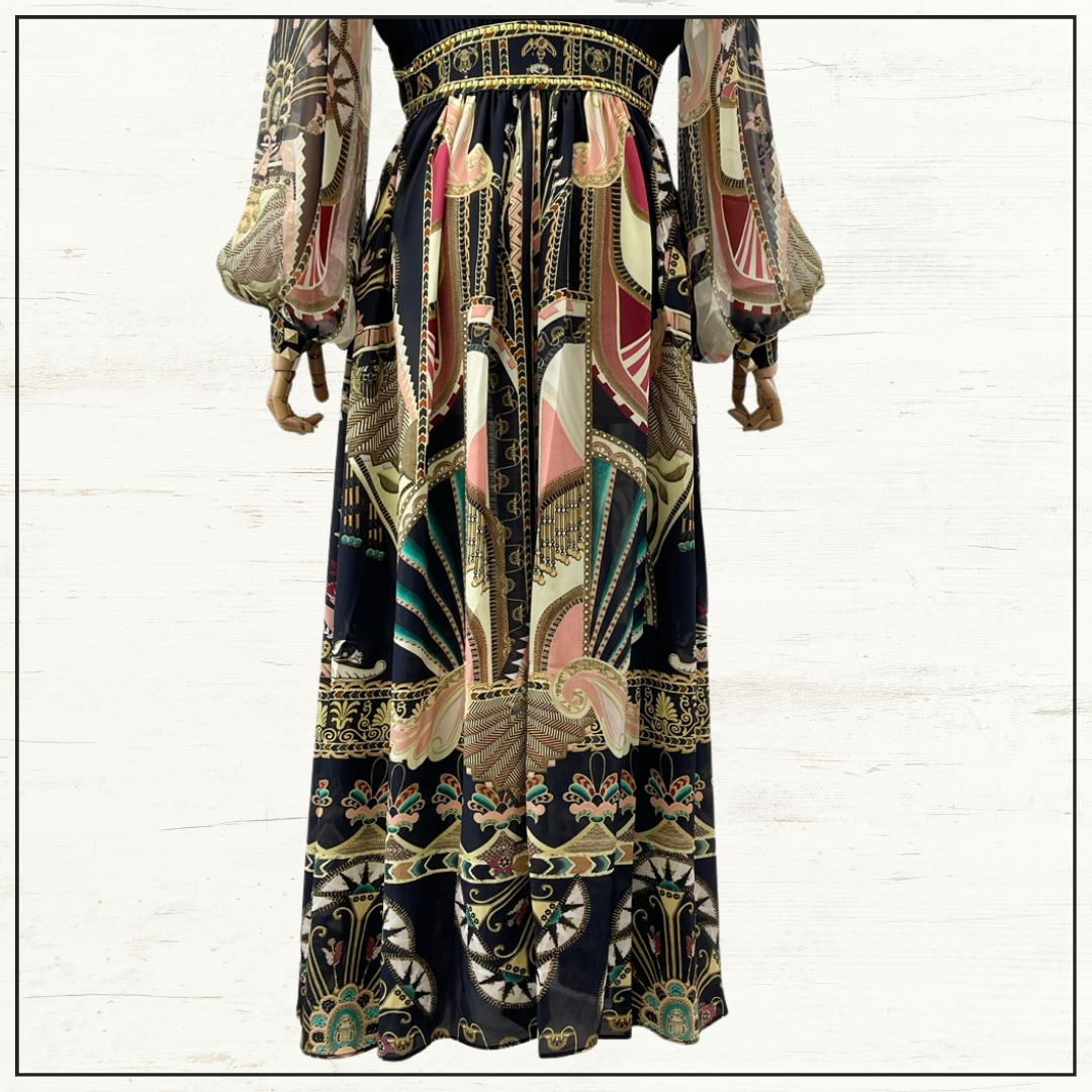 PEAKED WAISTBAND LONG DRESS