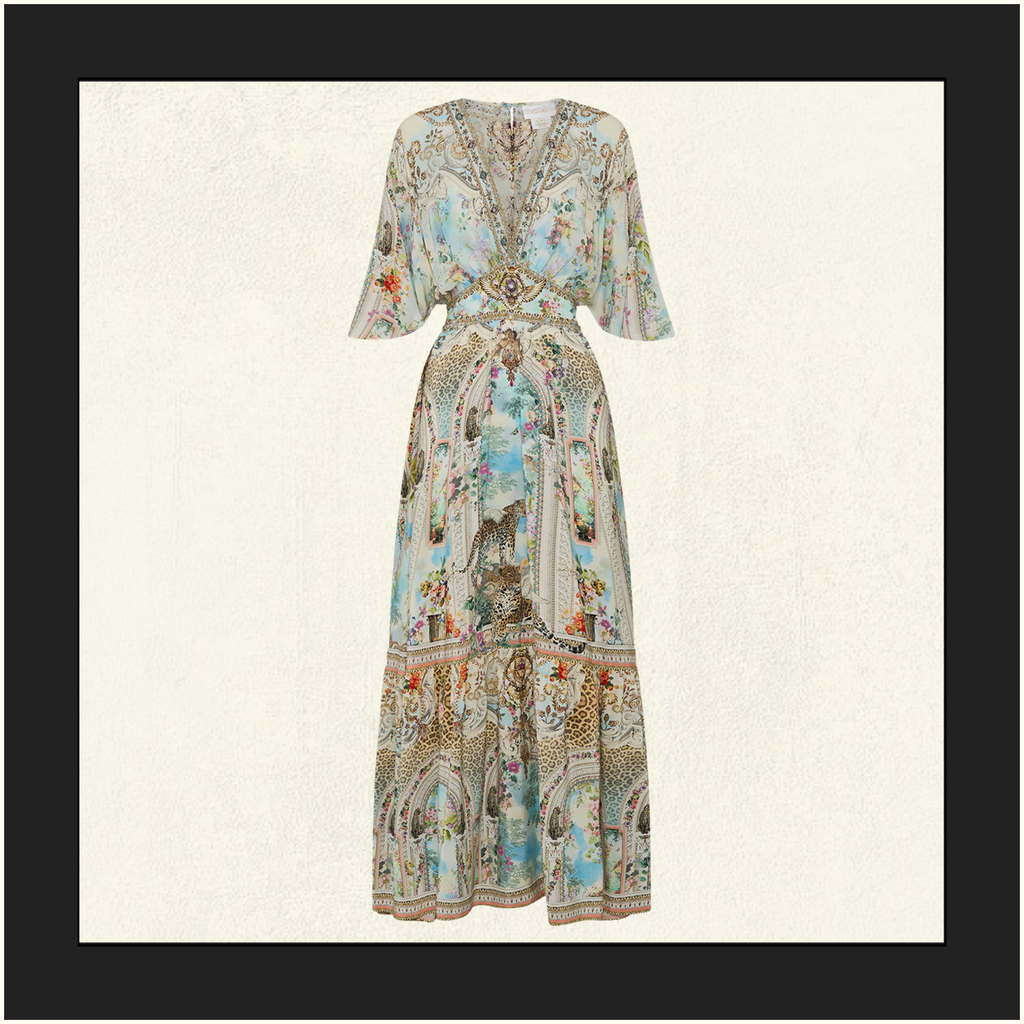 WAISTED DRESS WITH HEM RUFFLE