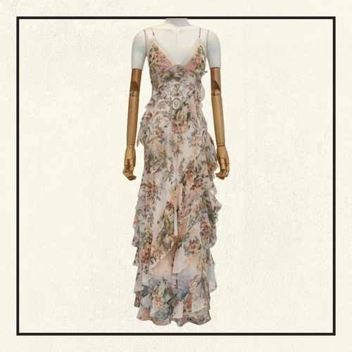 ASYMMETRICAL RUFFLE SLIP DRESS