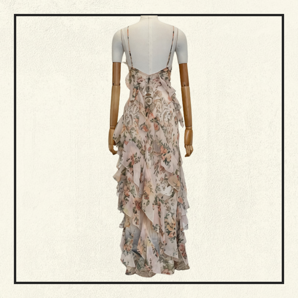 ASYMMETRICAL RUFFLE SLIP DRESS