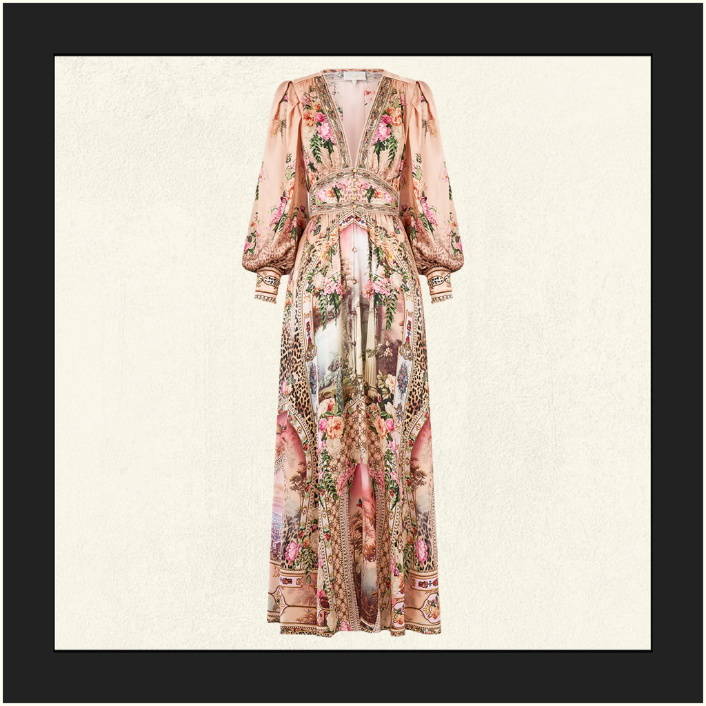 SHAPED WAISTBAND DRESS WITH GATHERED SLEEVE