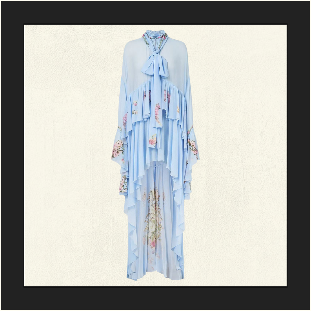 RUFFLE HIGH LOW SILK DRESS
