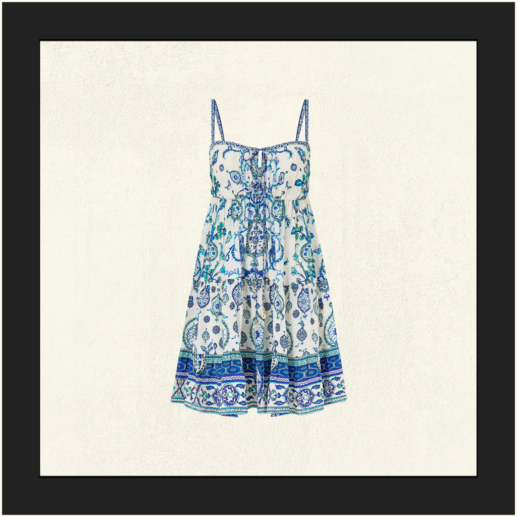 GATHERED BUST TIERED MINI DRESS