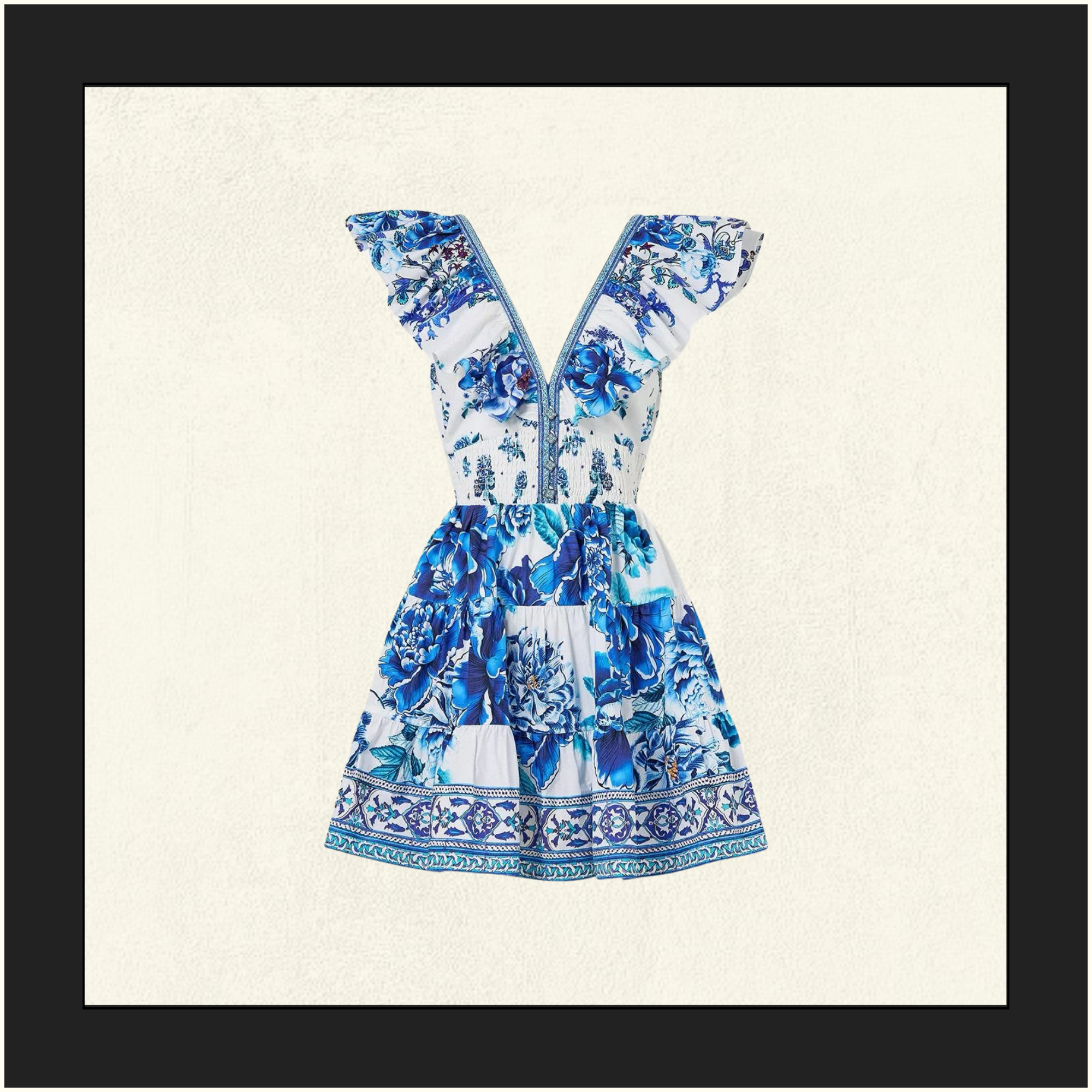 TIERED SHORT DRESS WITH NECK FRILL