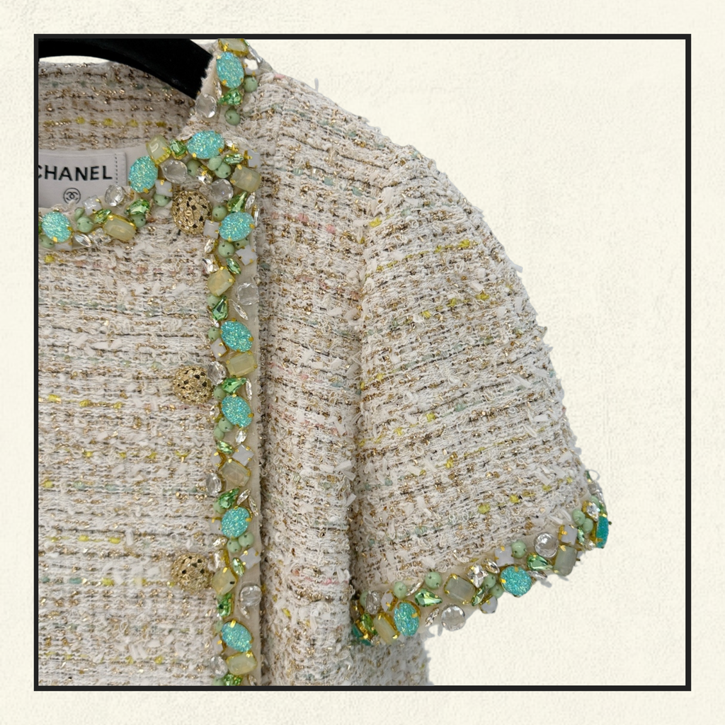 EMBROIDERED TWEED TOP & PENCIL SKIRT