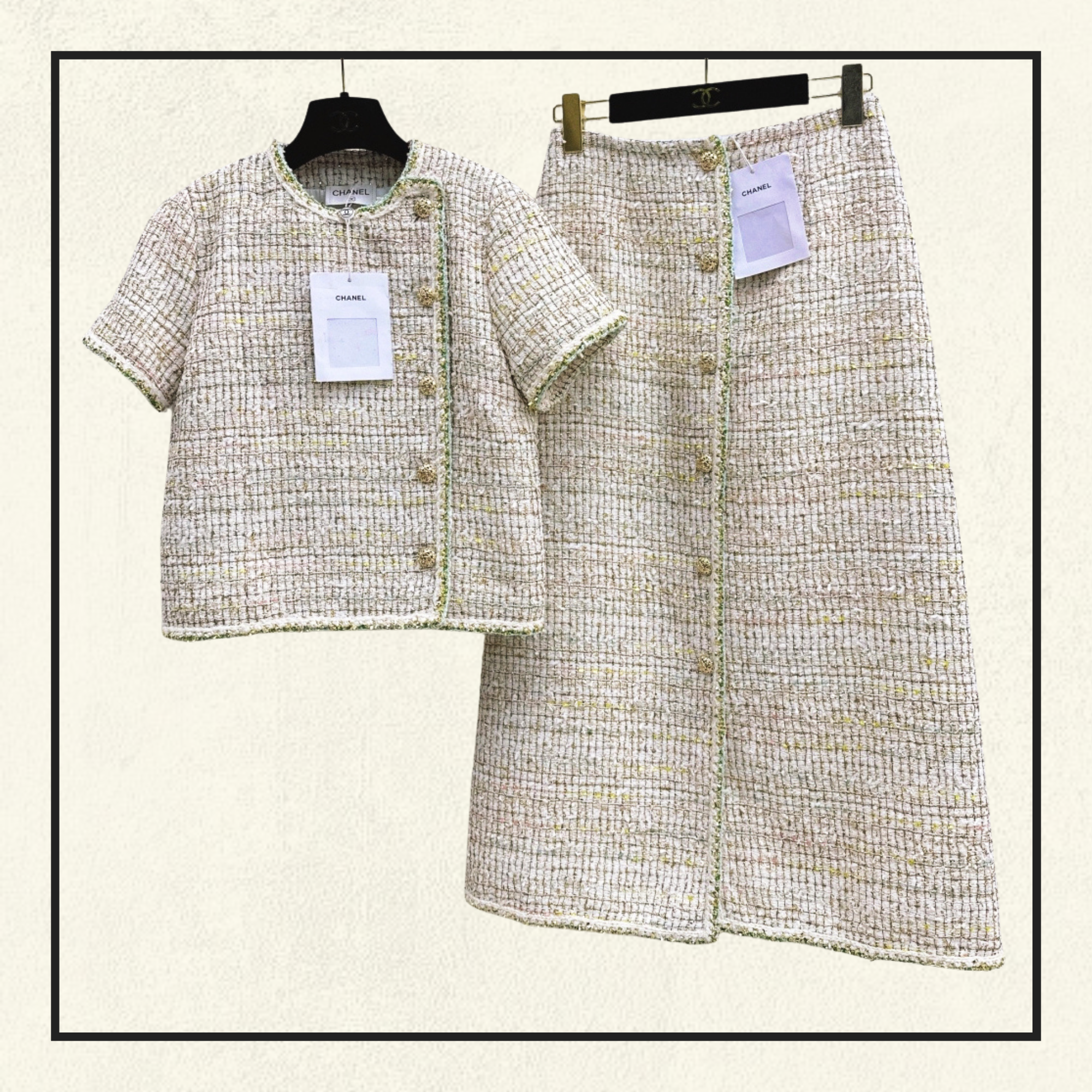 EMBROIDERED TWEED TOP & PENCIL SKIRT