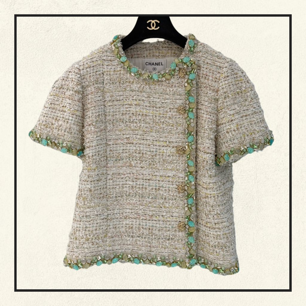 EMBROIDERED TWEED TOP & PENCIL SKIRT