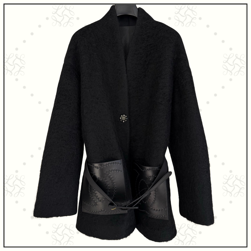 WOOL JACKET WITH LEATHER POCKETS