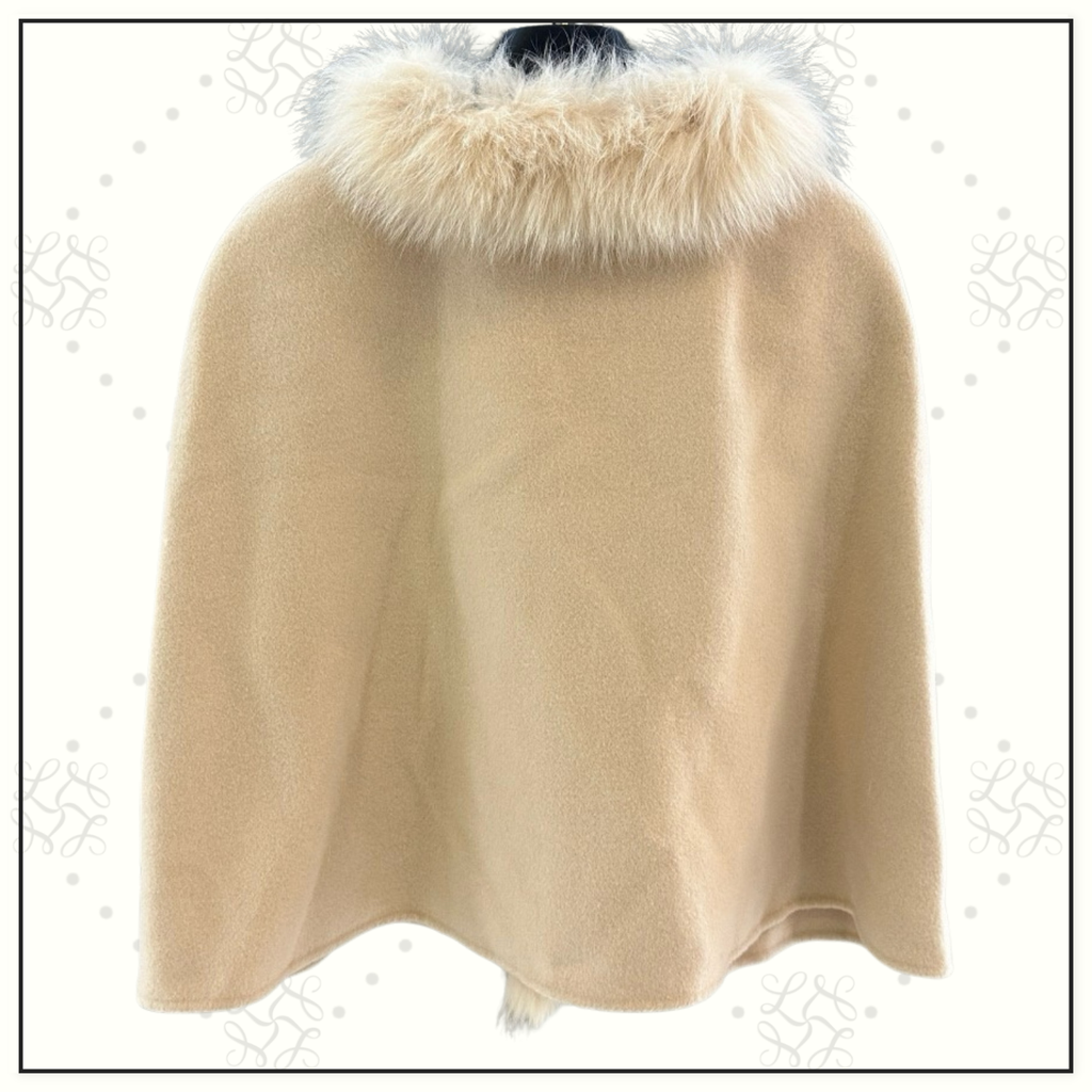 CASHMERE CAPE WITH FOX FUR COLLAR