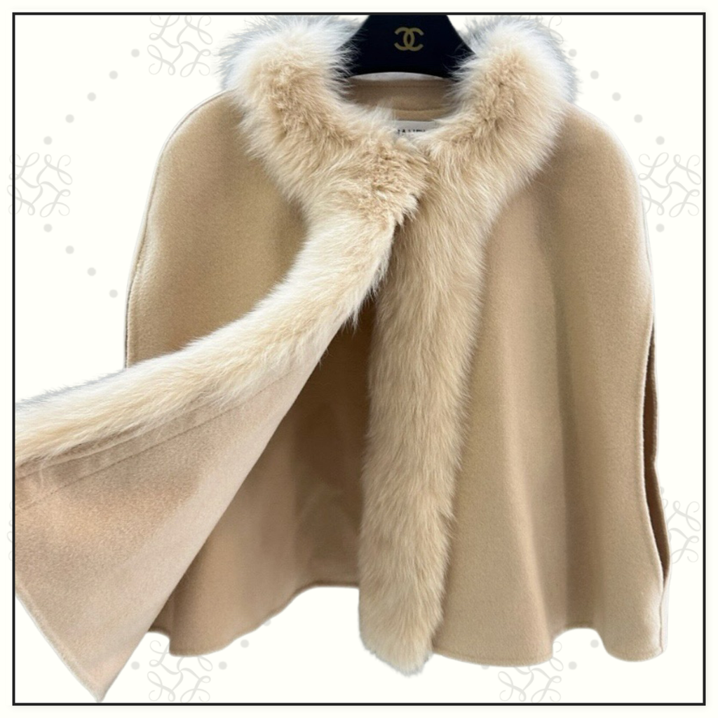 CASHMERE CAPE WITH FOX FUR COLLAR