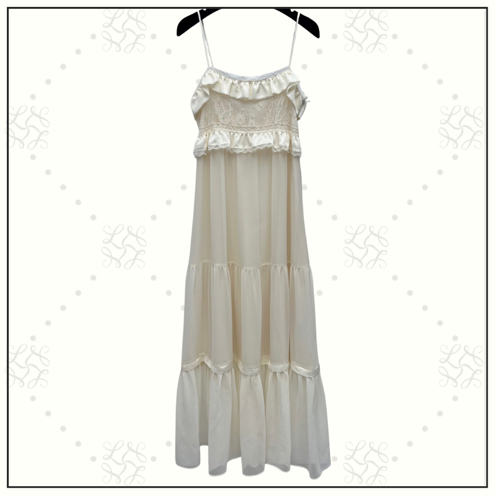 LACE TRIMMED SILK TIERED SLIPDRESS
