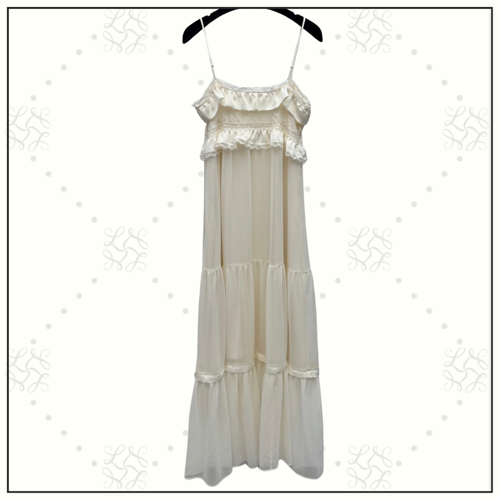 LACE TRIMMED SILK TIERED SLIPDRESS