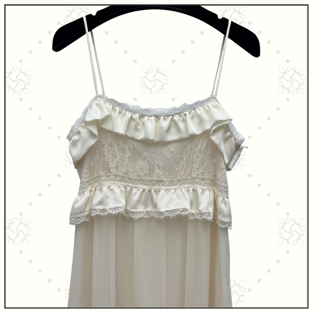 LACE TRIMMED SILK TIERED SLIPDRESS