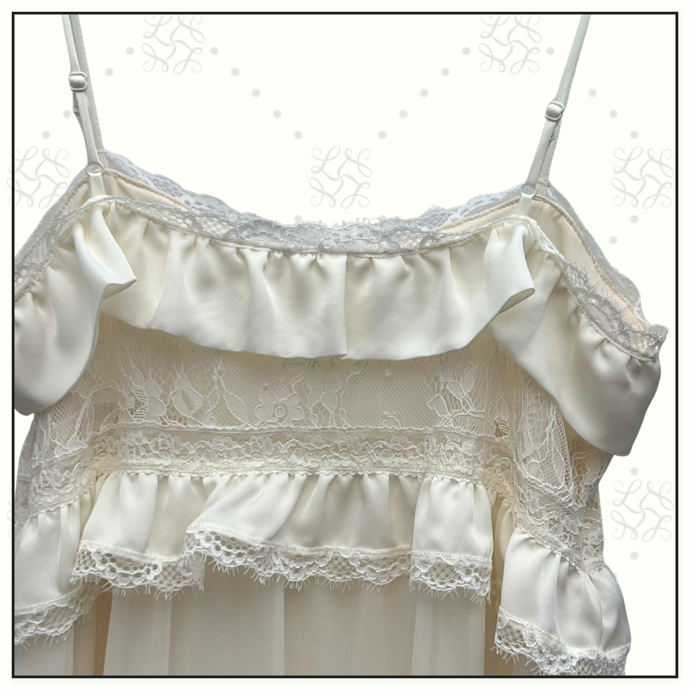 LACE TRIMMED SILK TIERED SLIPDRESS