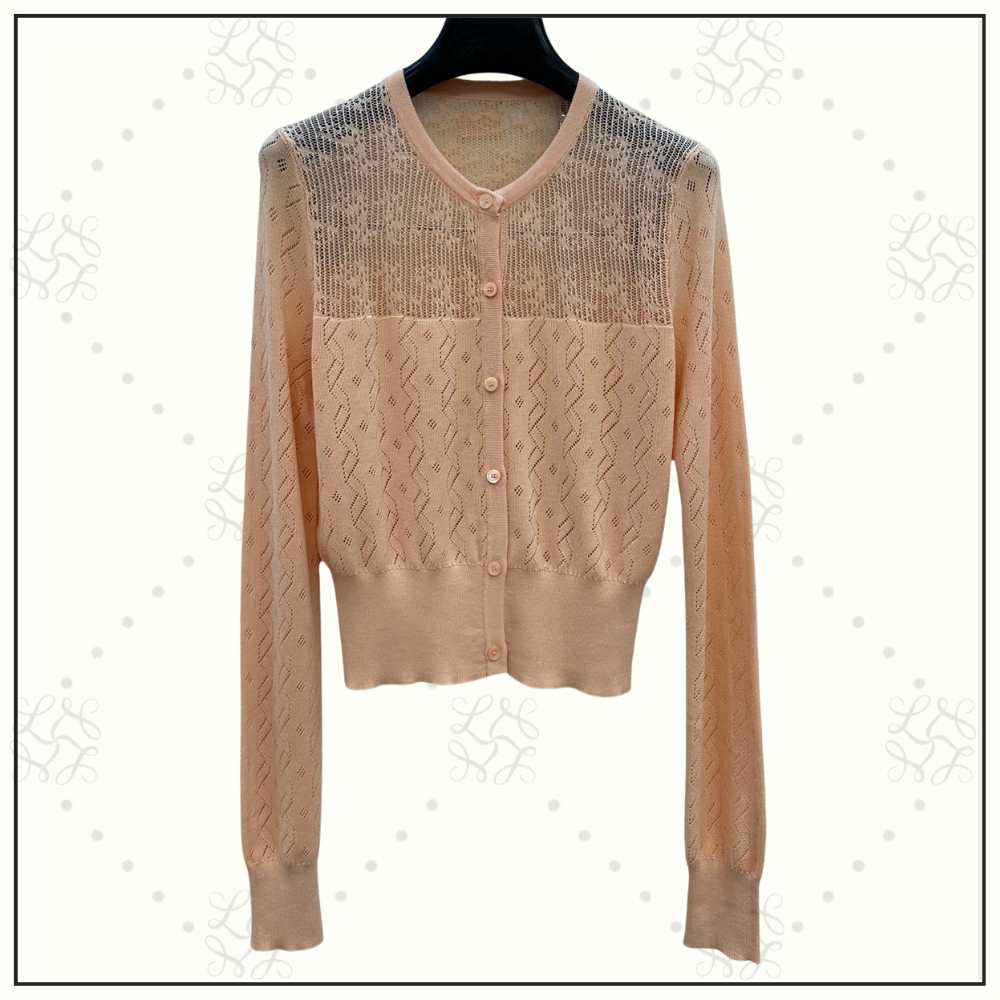 EMBROIDERED POINTELLE COTTON TOP & CARDIGAN