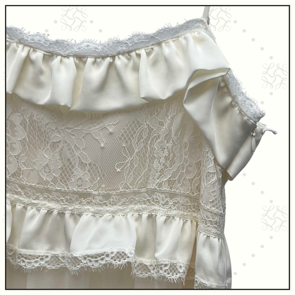 LACE TRIMMED SILK TIERED SLIPDRESS