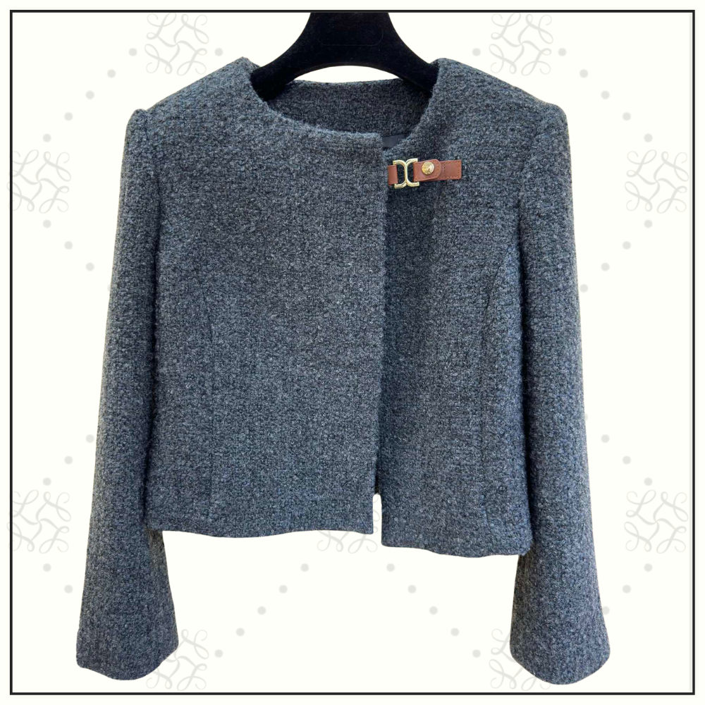 CROPPED WOOL BLEND TWEED JACKET