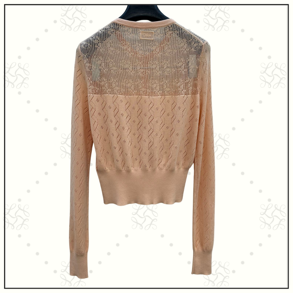 EMBROIDERED POINTELLE COTTON TOP & CARDIGAN