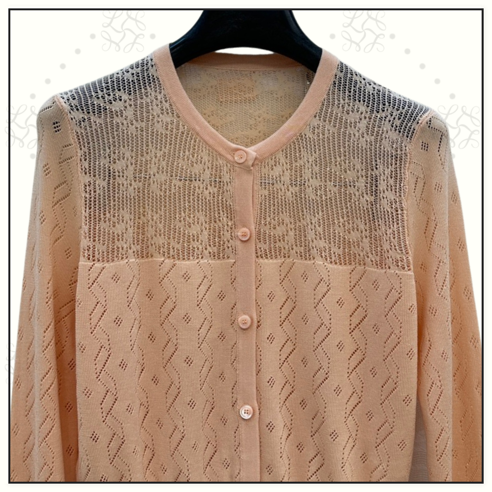 EMBROIDERED POINTELLE COTTON TOP & CARDIGAN