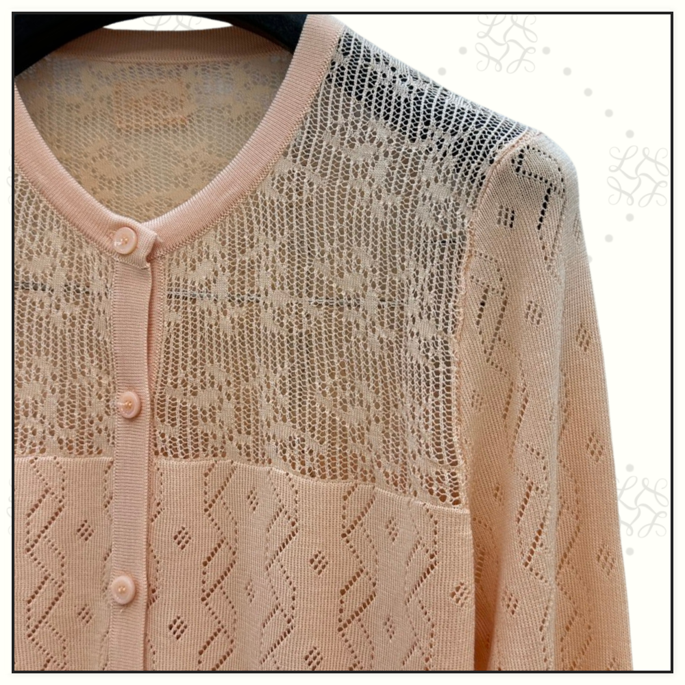 EMBROIDERED POINTELLE COTTON TOP & CARDIGAN