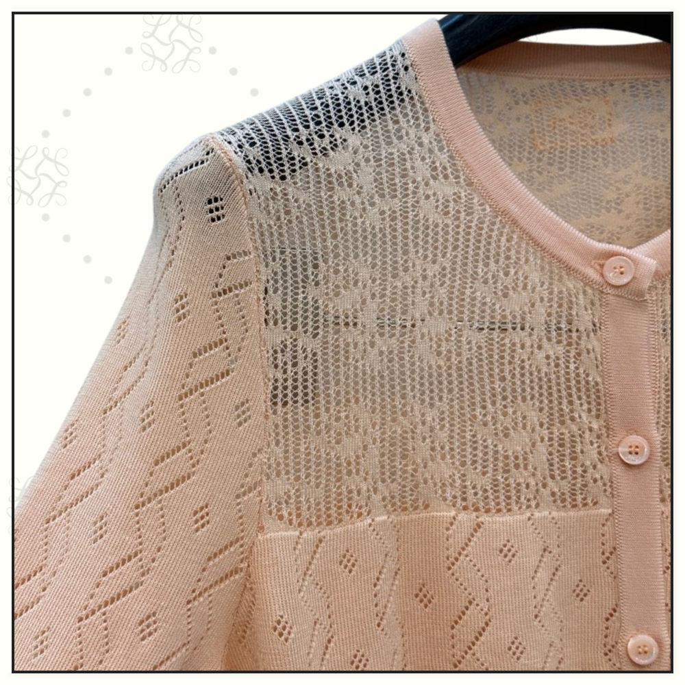 EMBROIDERED POINTELLE COTTON TOP & CARDIGAN