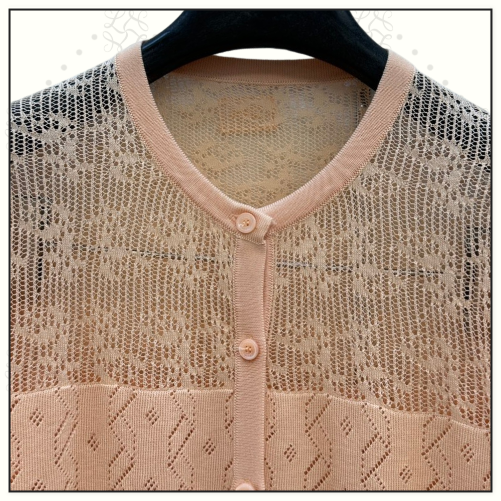 EMBROIDERED POINTELLE COTTON TOP & CARDIGAN