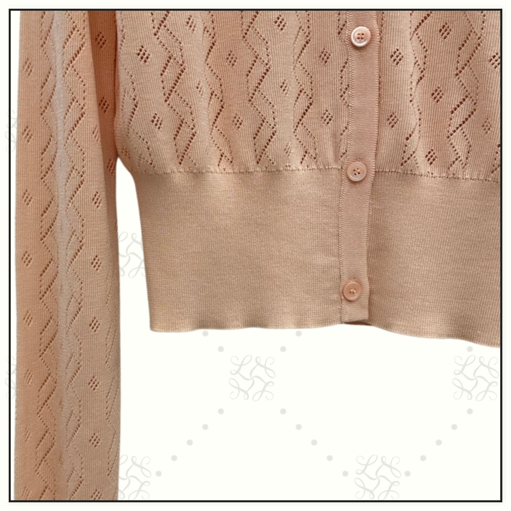 EMBROIDERED POINTELLE COTTON TOP & CARDIGAN