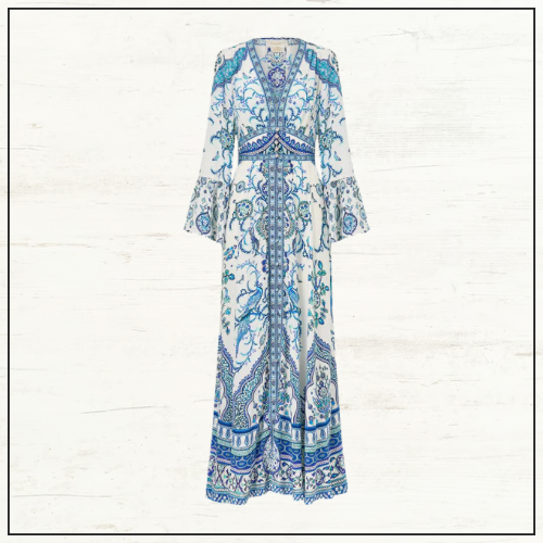 SHAPED WAISTBAND DRESS WITH RUFFLE SLEEVE