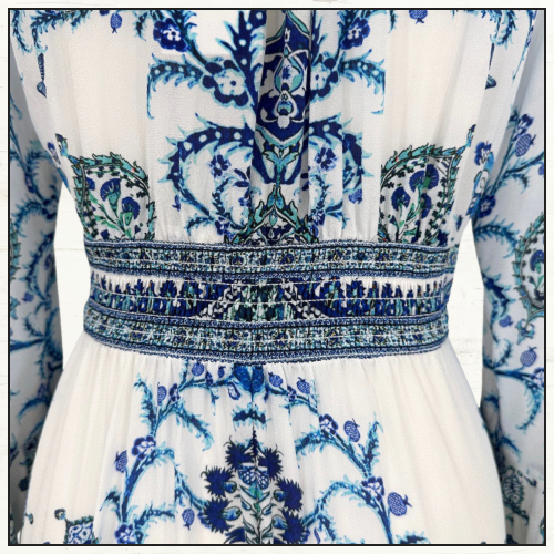 SHAPED WAISTBAND DRESS WITH RUFFLE SLEEVE