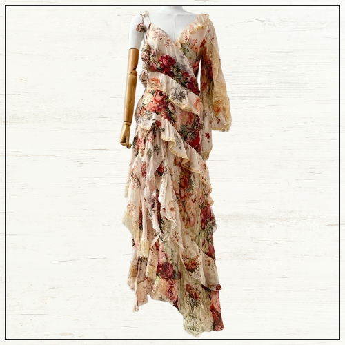 ASYMMETRIC SPLICED RUFFLE DRESS