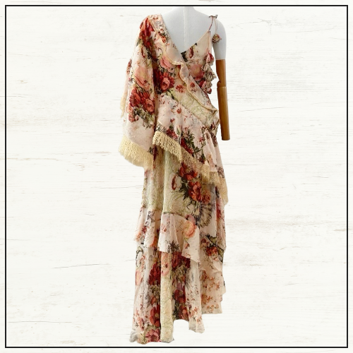 ASYMMETRIC SPLICED RUFFLE DRESS