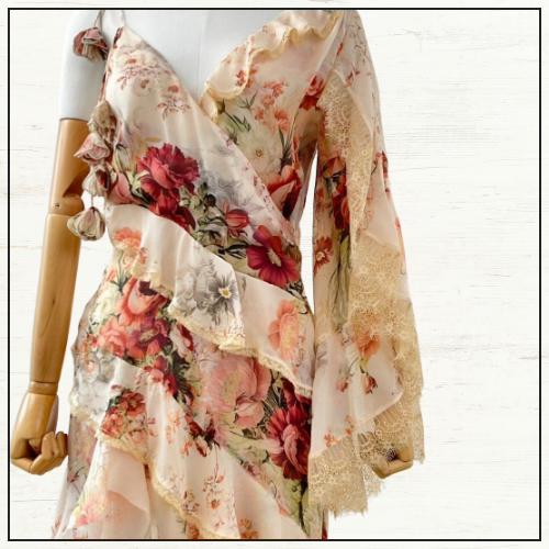 ASYMMETRIC SPLICED RUFFLE DRESS