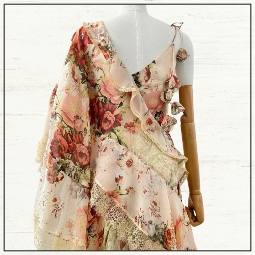 ASYMMETRIC SPLICED RUFFLE DRESS