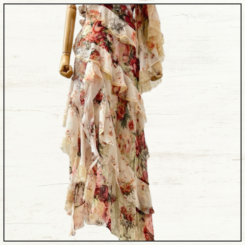 ASYMMETRIC SPLICED RUFFLE DRESS