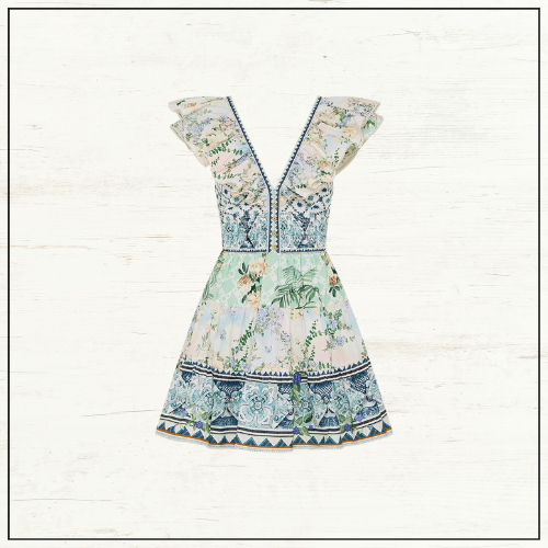 TIERED SHORT DRESS WITH NECK FRILL