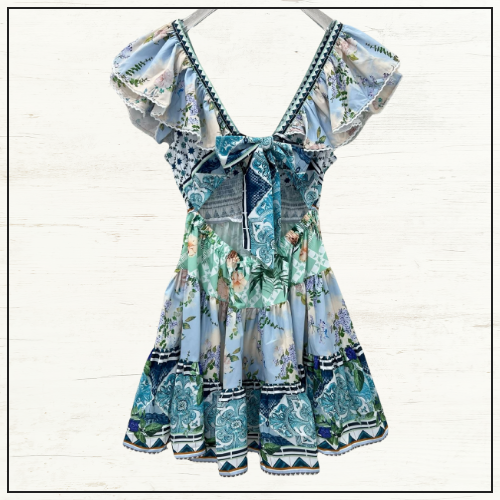 TIERED SHORT DRESS WITH NECK FRILL