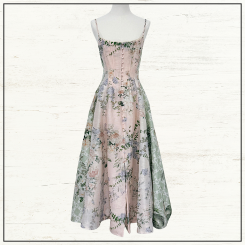 CORSET DRESS WITH LONG FLARED SKIRT