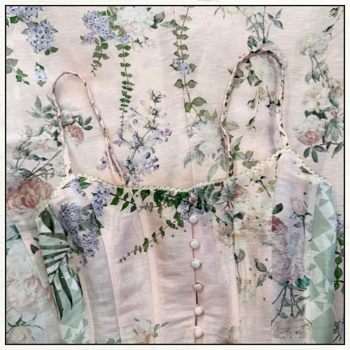 CORSET DRESS WITH LONG FLARED SKIRT