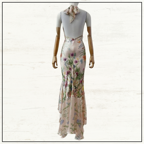 BIAS HALTER DRESS WITH RUFFLE HEM