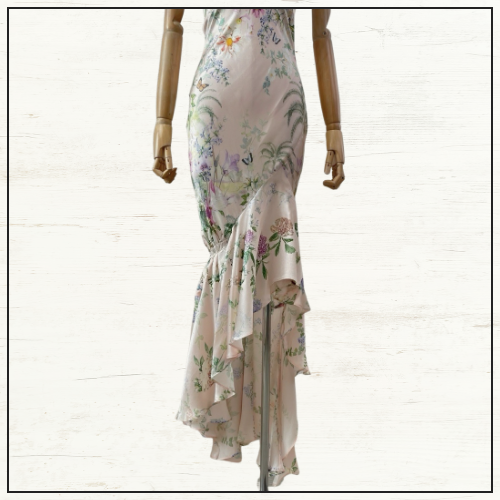 BIAS HALTER DRESS WITH RUFFLE HEM