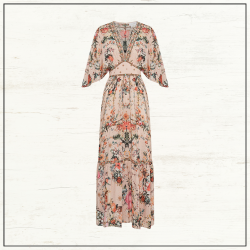 WAISTED DRESS WITH HEM RUFFLE