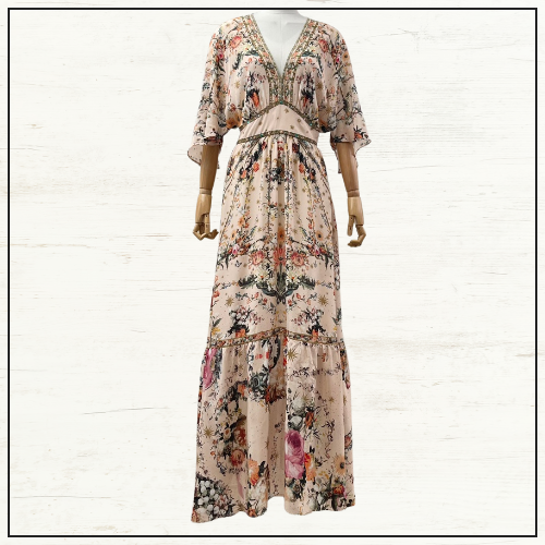 WAISTED DRESS WITH HEM RUFFLE