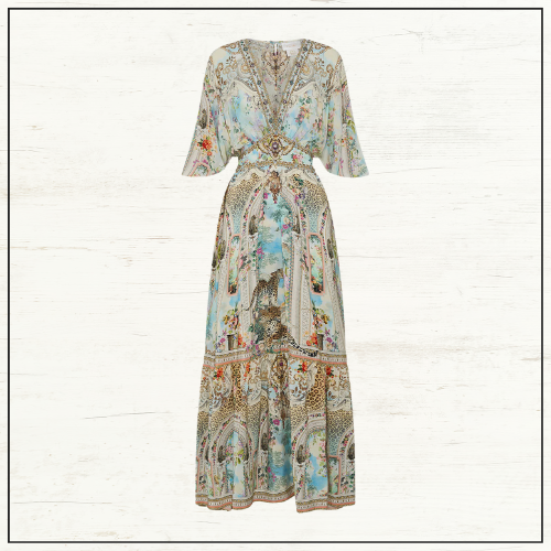 WAISTED DRESS WITH HEM RUFFLE