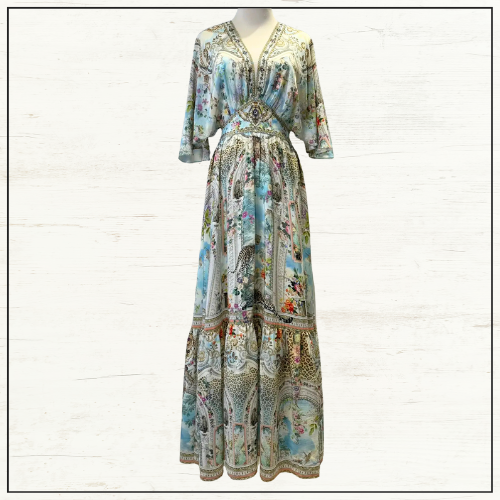 WAISTED DRESS WITH HEM RUFFLE