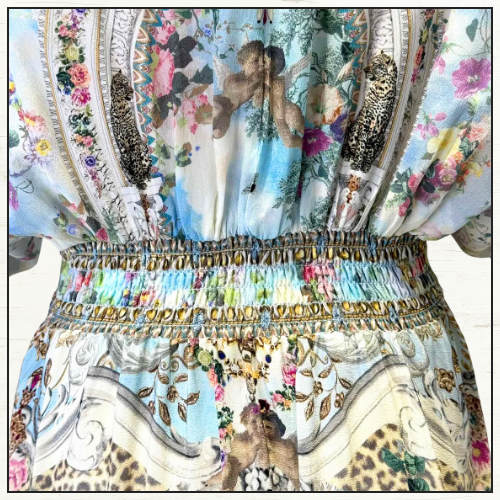 WAISTED DRESS WITH HEM RUFFLE