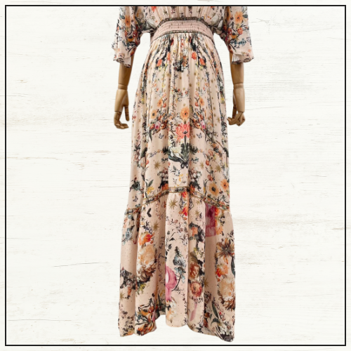 WAISTED DRESS WITH HEM RUFFLE